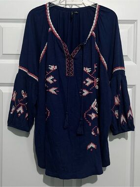 New Directions Navy Boho Style Top